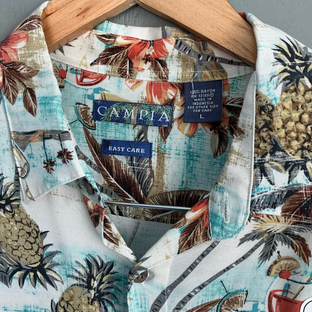 Campia Moda Men's Tropical Print Shirt - Red and Green - Picture 5 of 9